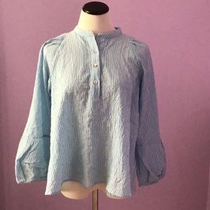 Pietsie Women’s Size S Blue Navy Striped Half Button Up Long Sleeve Tunic Top